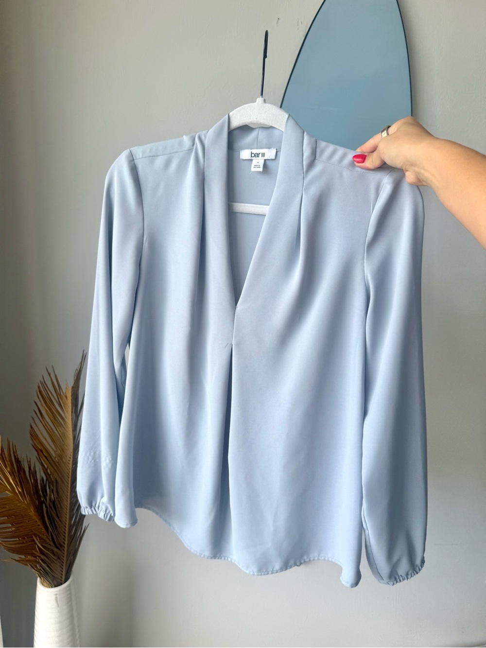 Bar III Inverted-Pleat Blouse Dusty Blue | Size Small